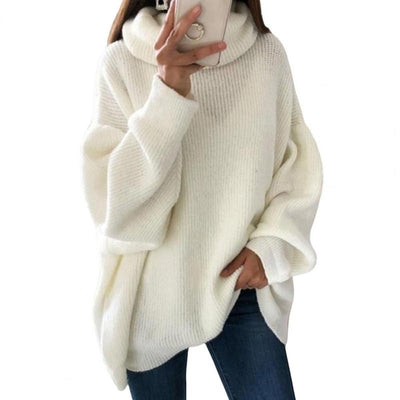 Women’s Oversized Turtleneck Sweater Solid Color Knit Pullover