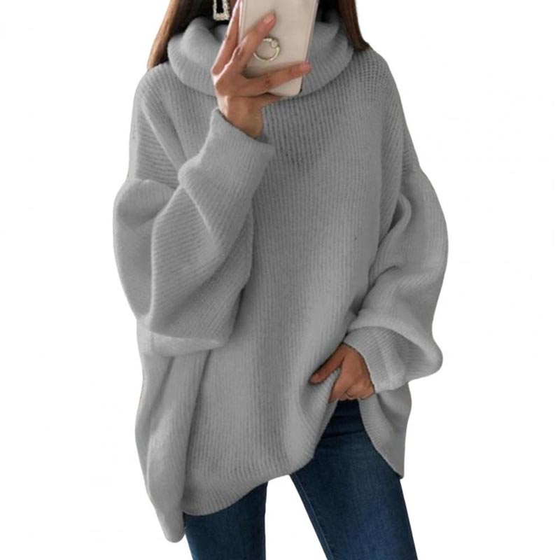 Women’s Oversized Turtleneck Sweater Solid Color Knit Pullover