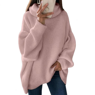 Women’s Oversized Turtleneck Sweater Solid Color Knit Pullover