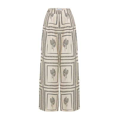 Women's Geometric Print 2 Piece Set Shirt And Wide Leg Pants