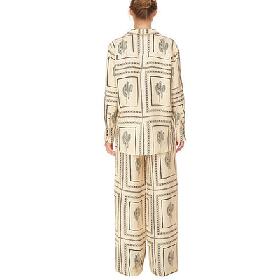 Women's Geometric Print 2 Piece Set Shirt And Wide Leg Pants