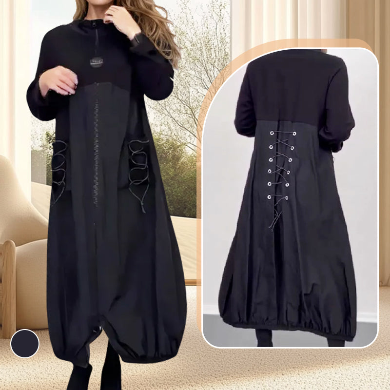 Mockneck Long Sleeve Dress With Adjustable Drawstring Waist