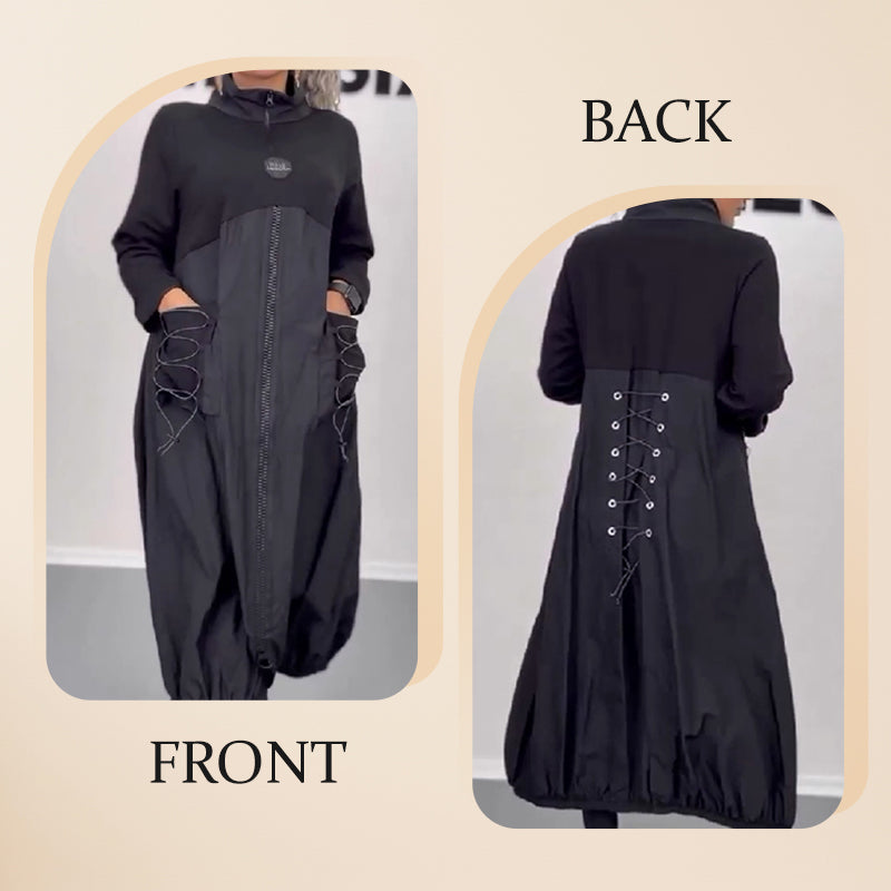 Mockneck Long Sleeve Dress With Adjustable Drawstring Waist