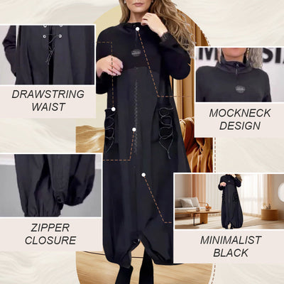 Mockneck Long Sleeve Dress With Adjustable Drawstring Waist