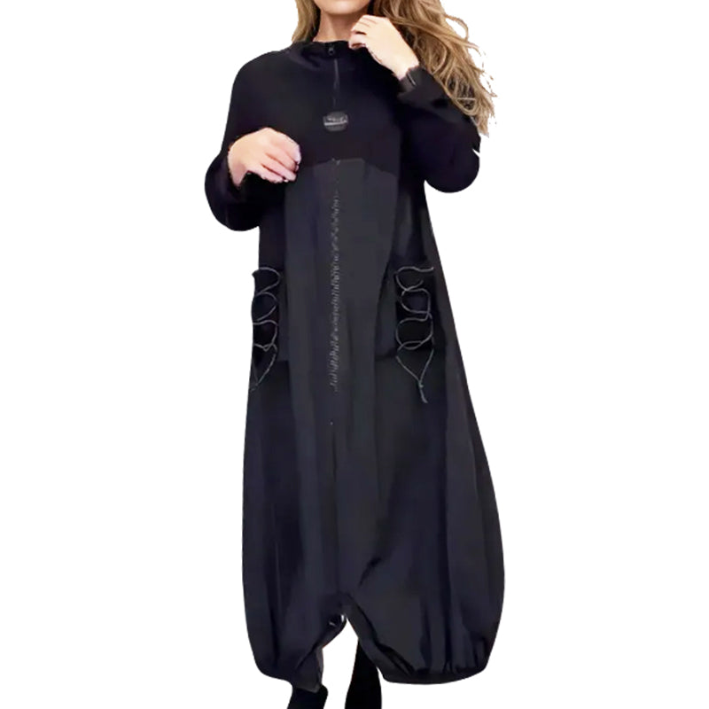 Mockneck Long Sleeve Dress With Adjustable Drawstring Waist