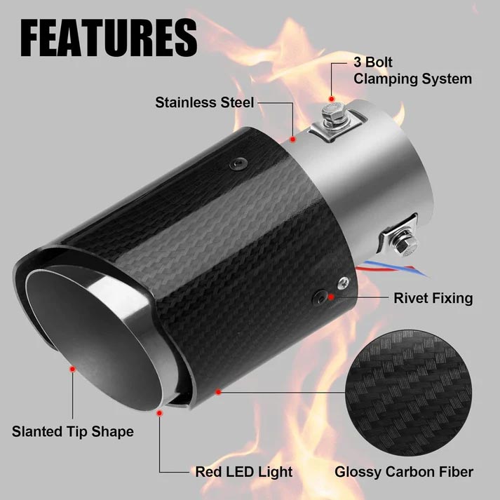 Car Tuning LED Exhaust Muffler Tip Carbon Fiber Heat Resistant