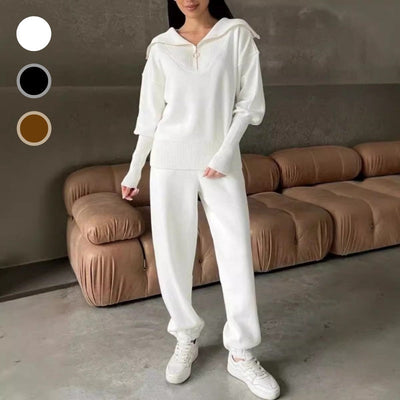 Women's Casual Sporty 2-Piece Set Half-Zipper Lapel Top Joggers