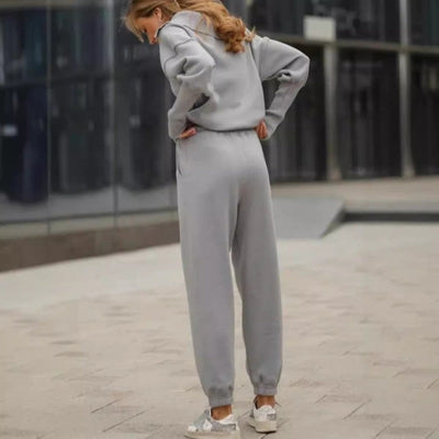 Women's Casual Sporty 2-Piece Set Half-Zipper Lapel Top Joggers