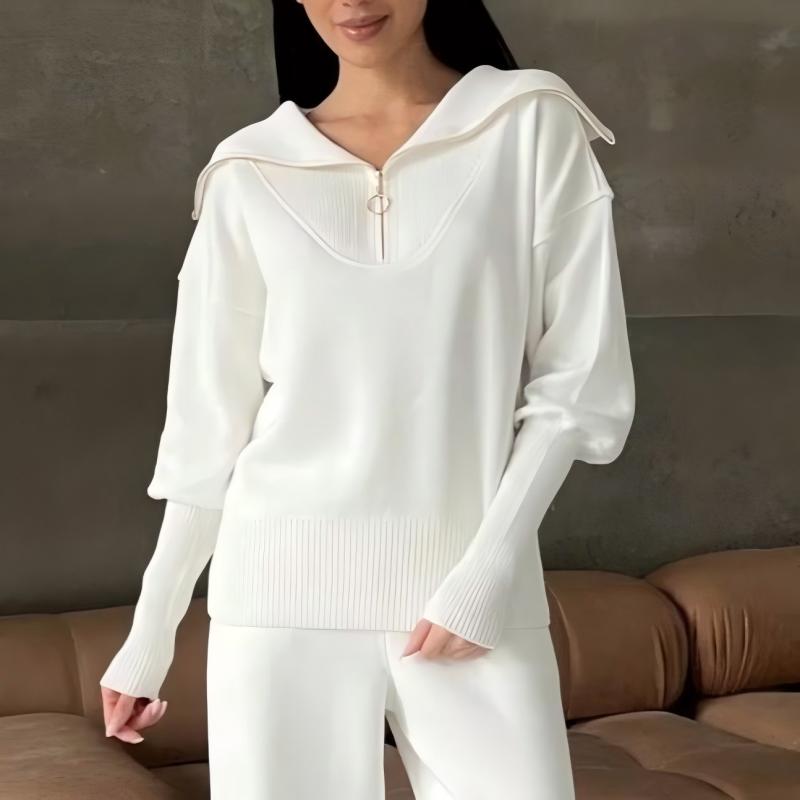 Women's Casual Sporty 2-Piece Set Half-Zipper Lapel Top Joggers