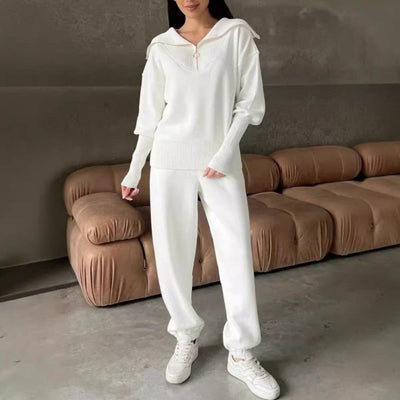 Women's Casual Sporty 2-Piece Set Half-Zipper Lapel Top Joggers