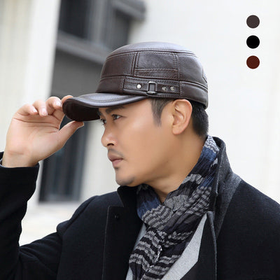 PU Leather Baseball Cap Flat Top Warm Stylish Baseball Hat