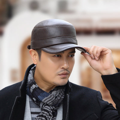 PU Leather Baseball Cap Flat Top Warm Stylish Baseball Hat