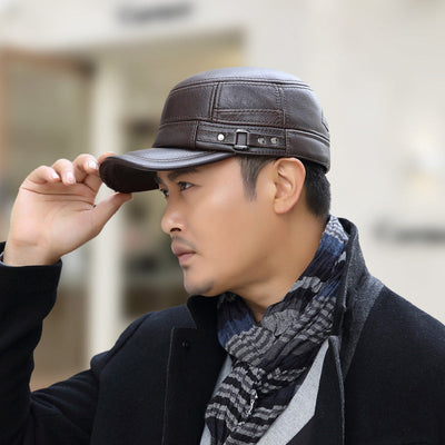 PU Leather Baseball Cap Flat Top Warm Stylish Baseball Hat