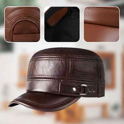 PU Leather Baseball Cap Flat Top Warm Stylish Baseball Hat