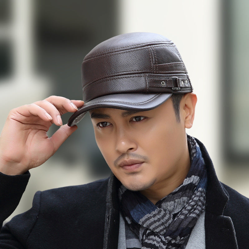 PU Leather Baseball Cap Flat Top Warm Stylish Baseball Hat