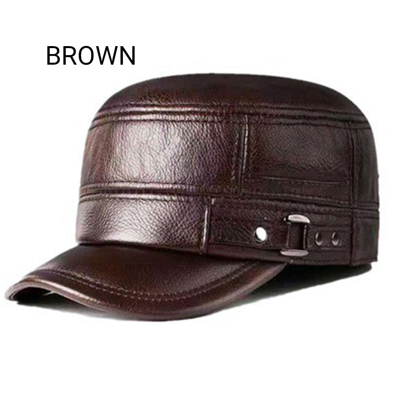 PU Leather Baseball Cap Flat Top Warm Stylish Baseball Hat
