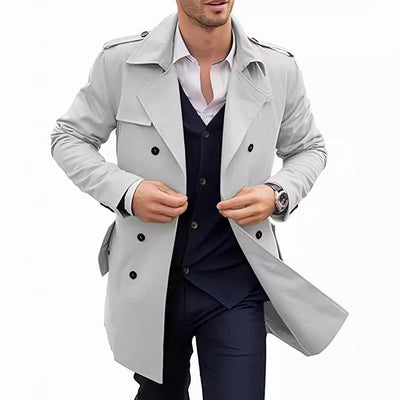 Men's Double Breasted Coat With Lapel And Functional Pockets