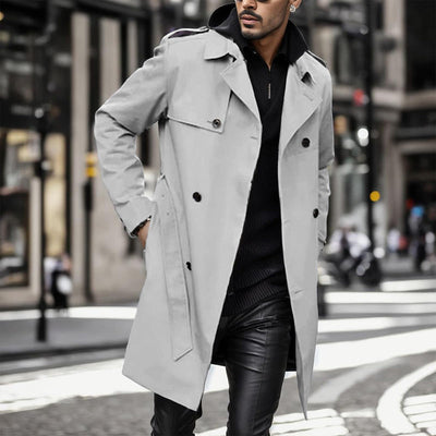 Men's Double Breasted Coat With Lapel And Functional Pockets