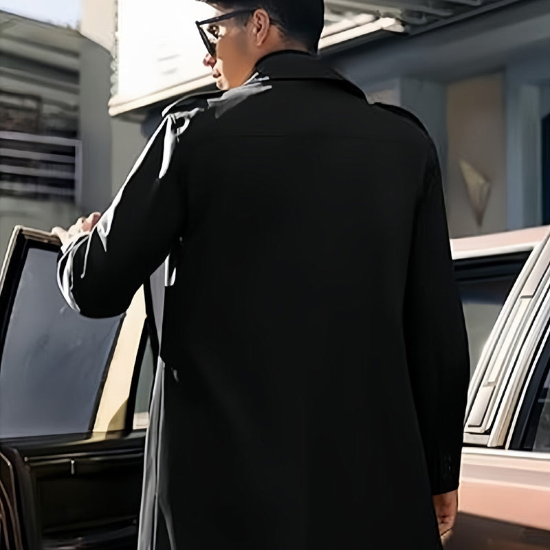Men's Double Breasted Coat With Lapel And Functional Pockets