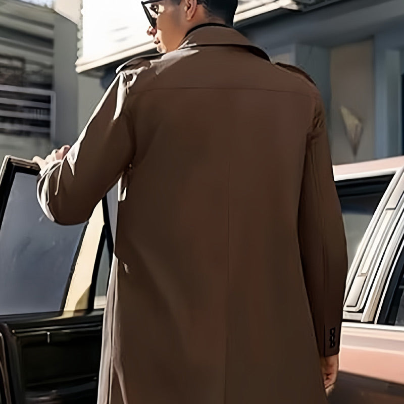 Men's Double Breasted Coat With Lapel And Functional Pockets