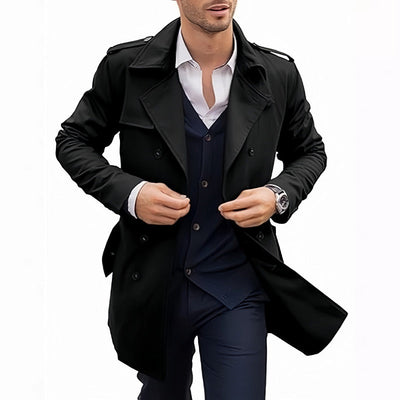 Men's Double Breasted Coat With Lapel And Functional Pockets