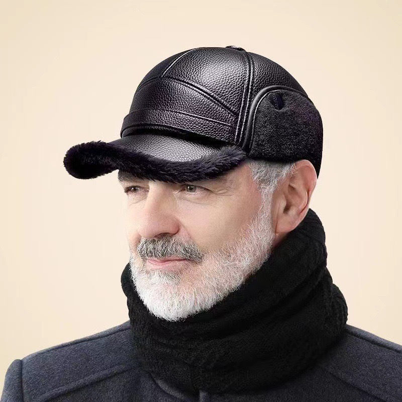 Men's Ear Protection Winter Hat Thick Faux Leather Warm Cap
