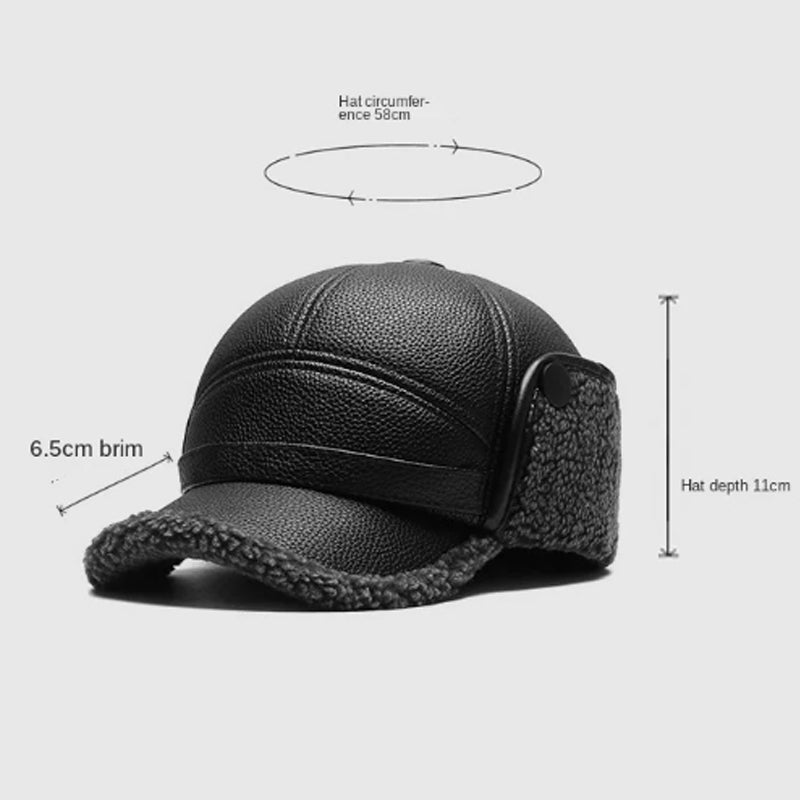 Men's Ear Protection Winter Hat Thick Faux Leather Warm Cap