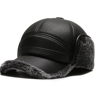 Men's Ear Protection Winter Hat Thick Faux Leather Warm Cap