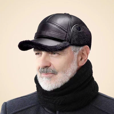 Men's Ear Protection Winter Hat Thick Faux Leather Warm Cap