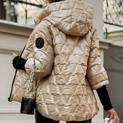 Women's Hooded Cotton Jacket Patchwork Warm Casual Outerwear