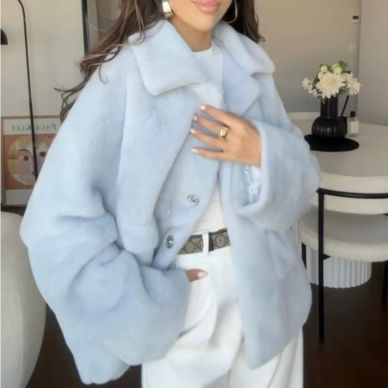 Women's Plush Winter Coat Loose Fit Lapel Warm Outerwear