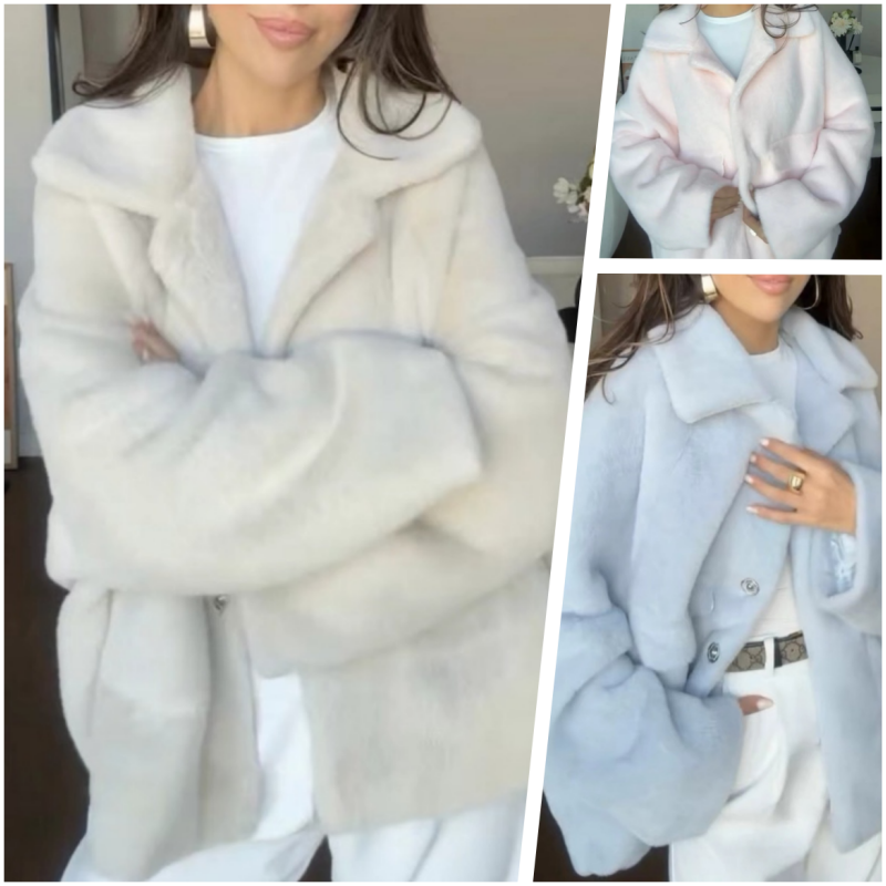 Women's Plush Winter Coat Loose Fit Lapel Warm Outerwear
