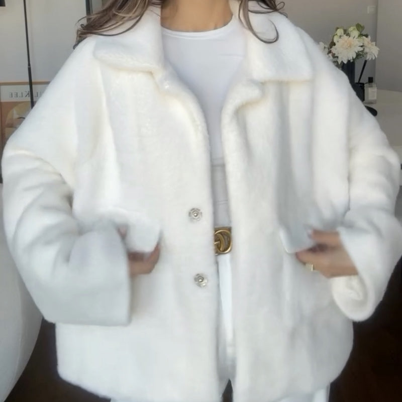 Women's Plush Winter Coat Loose Fit Lapel Warm Outerwear
