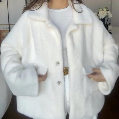 Women's Plush Winter Coat Loose Fit Lapel Warm Outerwear