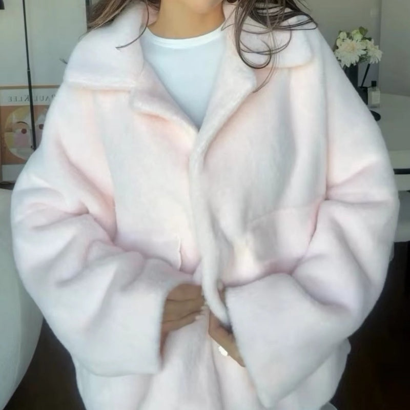 Women's Plush Winter Coat Loose Fit Lapel Warm Outerwear