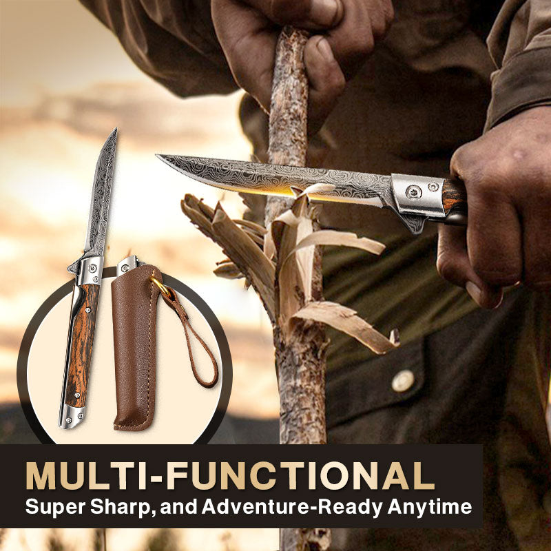 Folding Knife With Wooden Handle For Hiking Camping And Outdoor Use