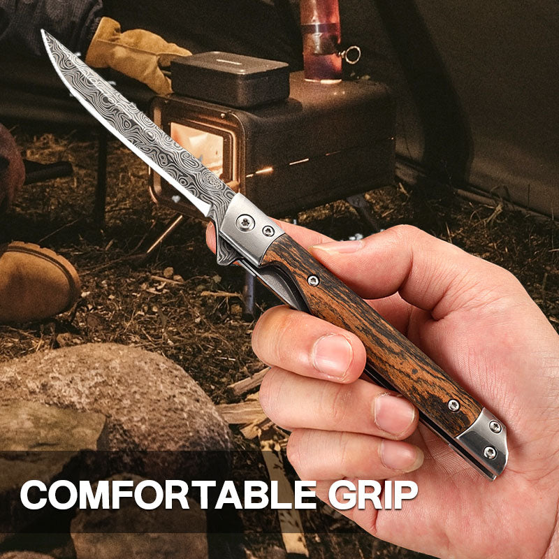 Folding Knife With Wooden Handle For Hiking Camping And Outdoor Use