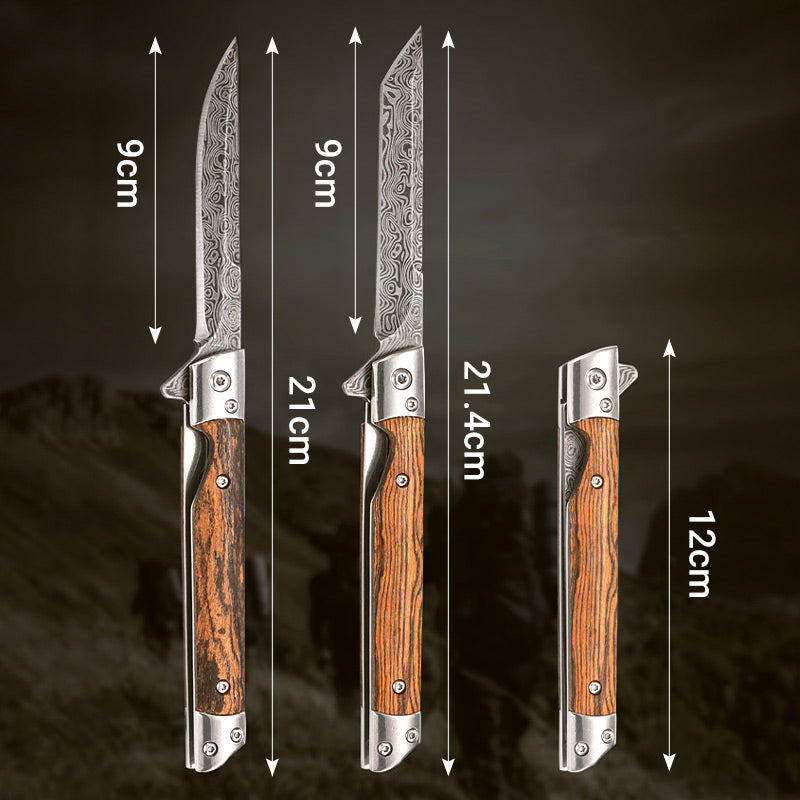 Folding Knife With Wooden Handle For Hiking Camping And Outdoor Use