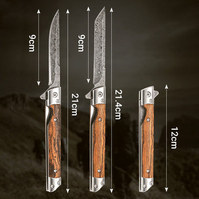 Folding Knife With Wooden Handle For Hiking Camping And Outdoor Use