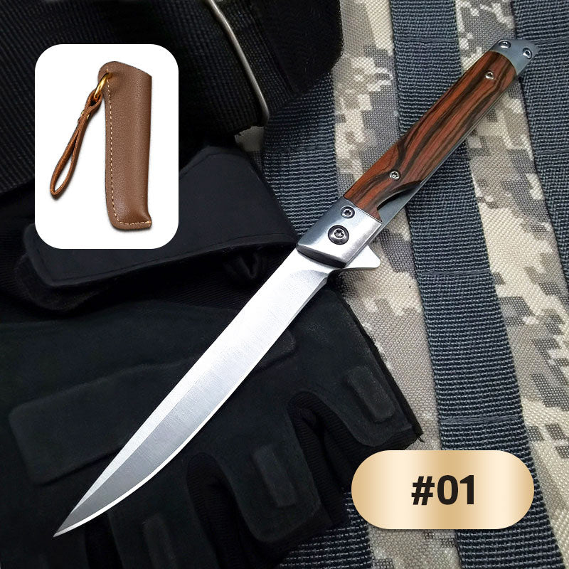 Folding Knife With Wooden Handle For Hiking Camping And Outdoor Use