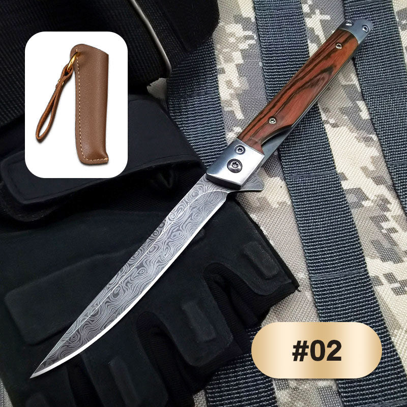 Folding Knife With Wooden Handle For Hiking Camping And Outdoor Use