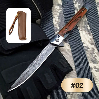 Folding Knife With Wooden Handle For Hiking Camping And Outdoor Use