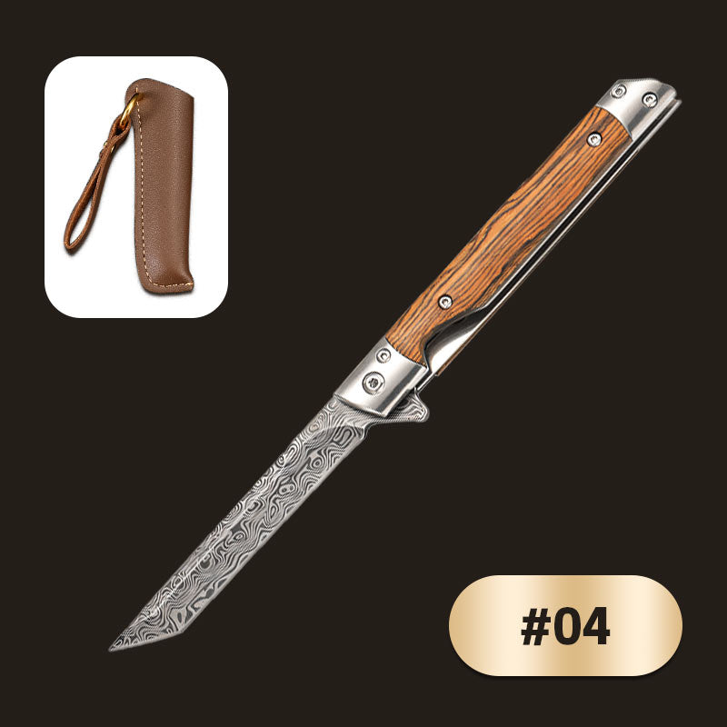 Folding Knife With Wooden Handle For Hiking Camping And Outdoor Use