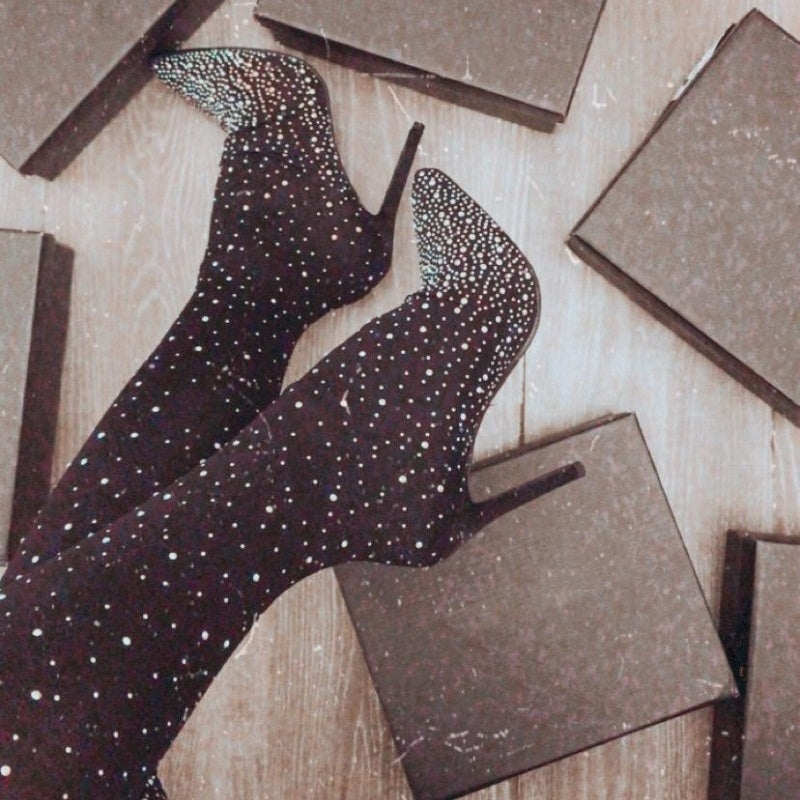 Women’s Sparkly Faux Diamond Over The Knee Boots Elegant Glamorous