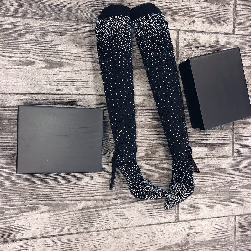 Women’s Sparkly Faux Diamond Over The Knee Boots Elegant Glamorous