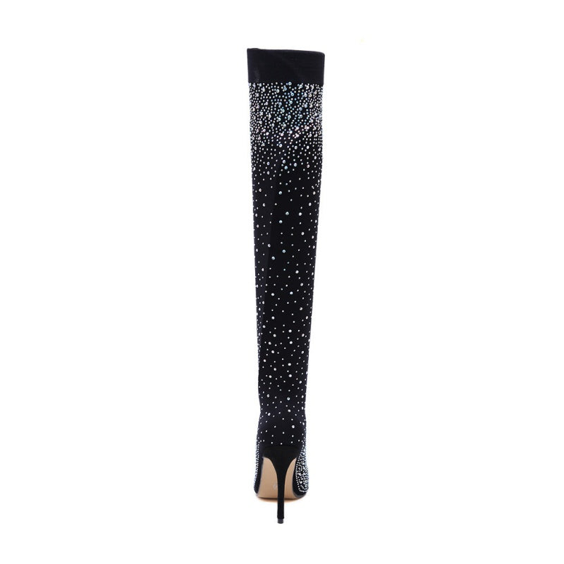 Women’s Sparkly Faux Diamond Over The Knee Boots Elegant Glamorous