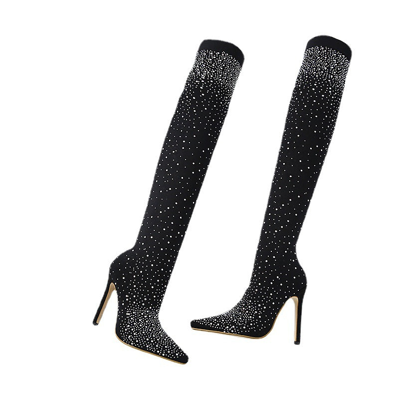 Women’s Sparkly Faux Diamond Over The Knee Boots Elegant Glamorous