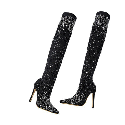 Women’s Sparkly Faux Diamond Over The Knee Boots Elegant Glamorous