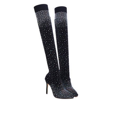 Women’s Sparkly Faux Diamond Over The Knee Boots Elegant Glamorous