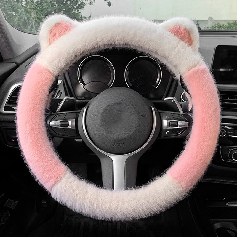 Universal Soft Cat Ears Steering Wheel Cover Plush Non Slip Cute